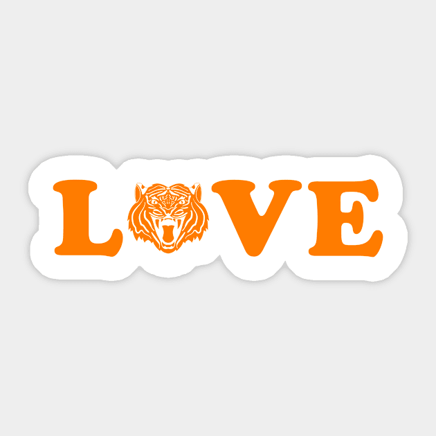 I Love Tigers Orange Sticker by College Mascot Designs